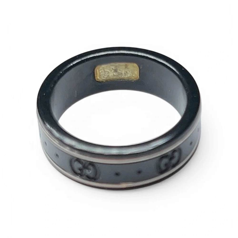 Gucci Icon 18K White Gold and Black Enamel Double G Logo Band